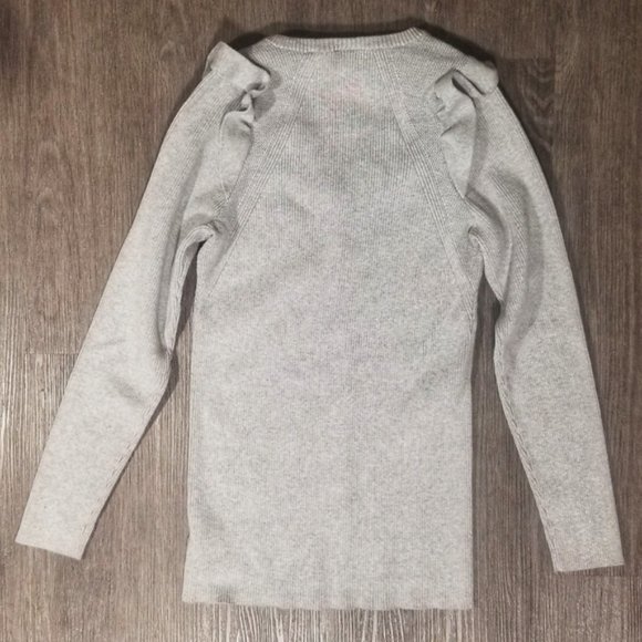 Torrid plus-size grey V-neck ribbed sweater with shoulder ruffles - Picture 2 of 7